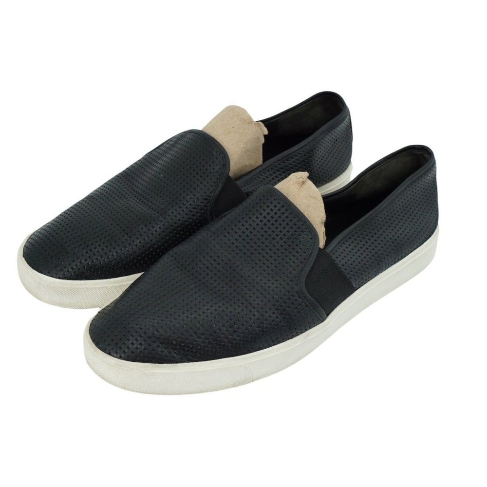 Vince Blair 5 Womens Shoes Black Perforated Leather Slip On Sneakers Size 10